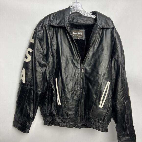 Vintage Dona Michi Black Leather Zip Up Jacket Xl - Picture 5 of 12